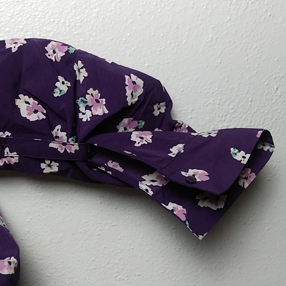 Lane Bryant 16 Blouse Purple Floral Ruffled V Notch- Tab Sleeve - Picture 10 of 14
